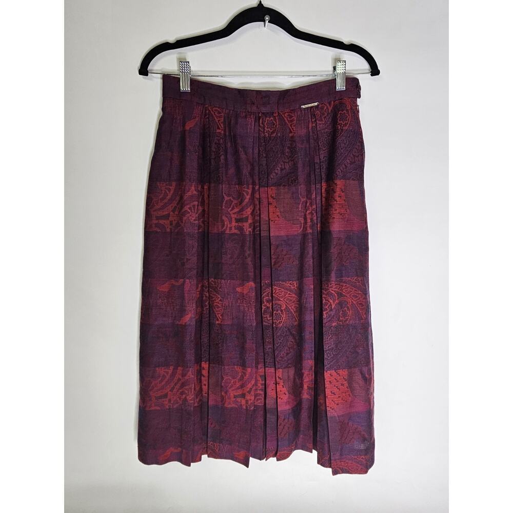 Vintage Geiger of Austria -Pleated Midi Skirt - Wool Burgundy -Size M 40